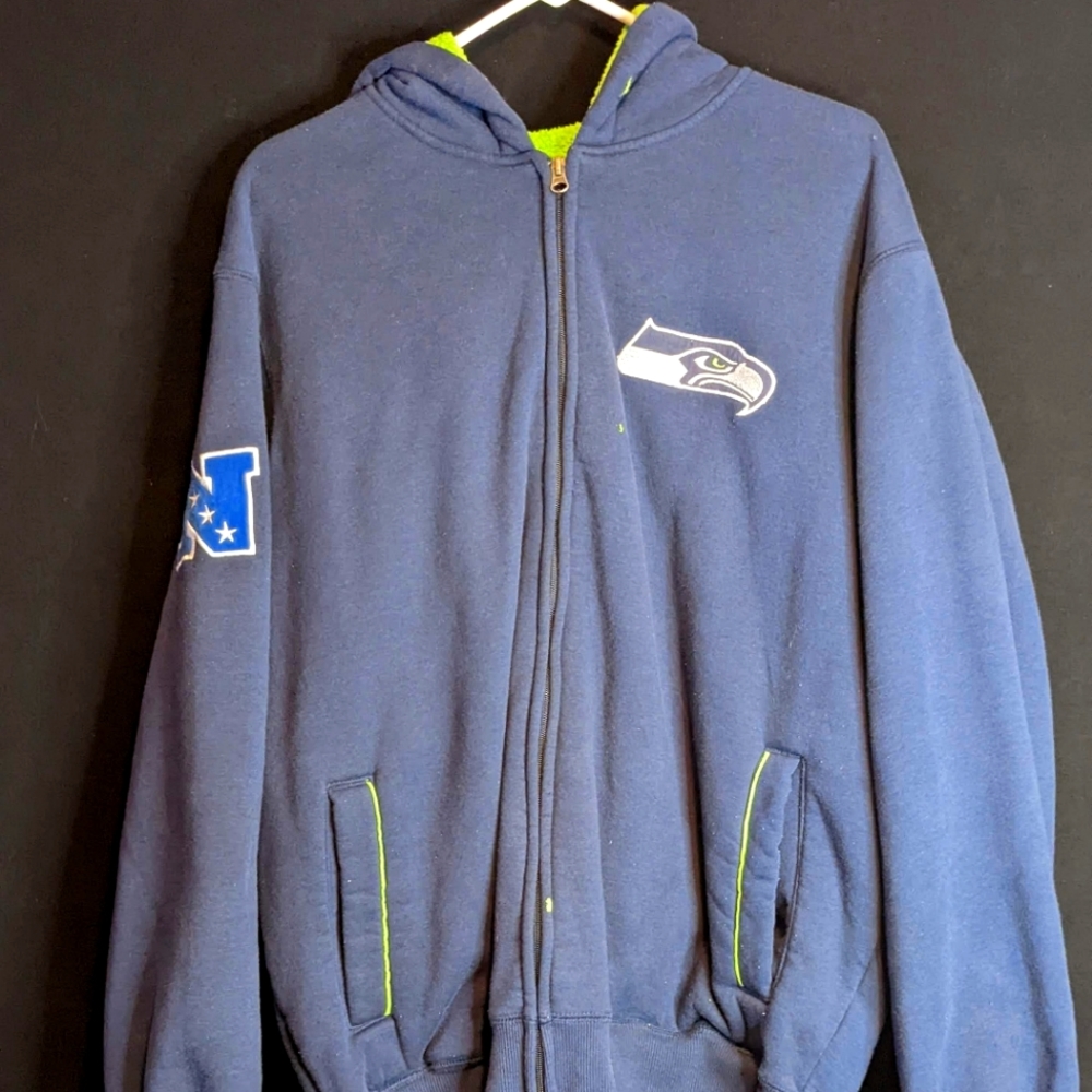 Seattle Seahawks NFL Fleece Lined Full Zip Hoodie Authentic Team Apparel Medium